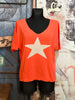 Feinmaschiges T-Shirt "Stern" orange/koralle