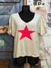 Feinmaschiges T-Shirt "Stern" Hellbeige