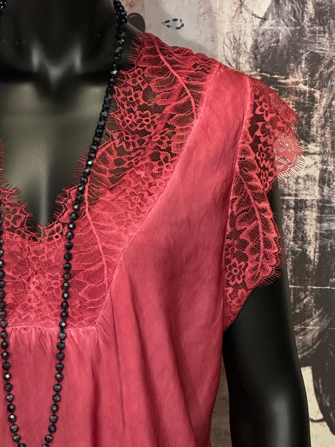 Top viscose & soie manches dentelle + SIZE bordeaux
