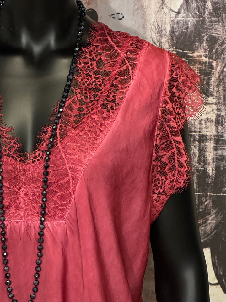 Top viscose & soie manches dentelle + SIZE bordeaux