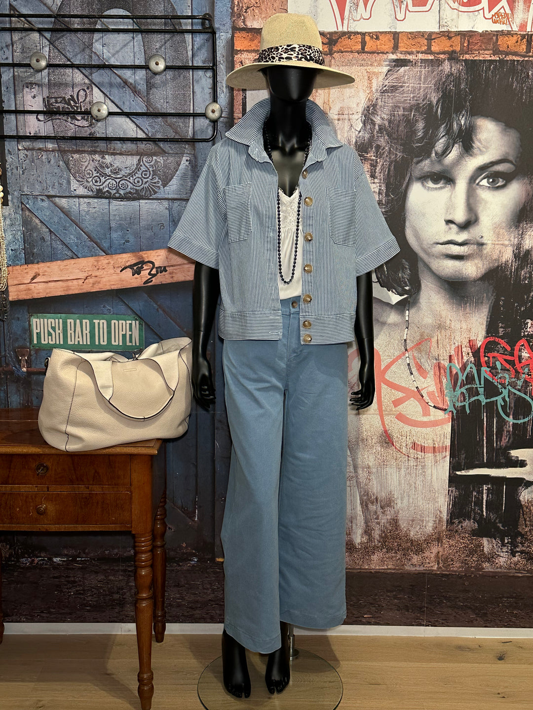 Jacke liniert Kurzarm light blue & weiß