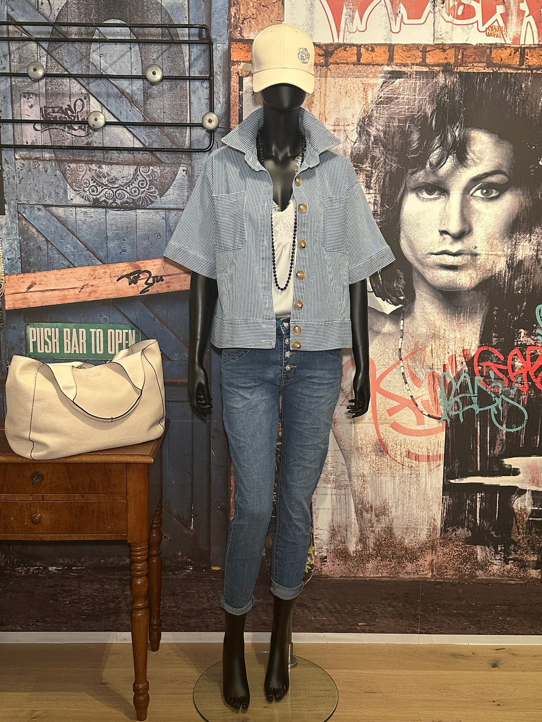 Jacke liniert Kurzarm light blue & weiß