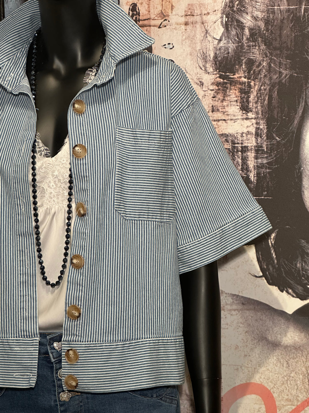 Jacke liniert Kurzarm light blue & weiß