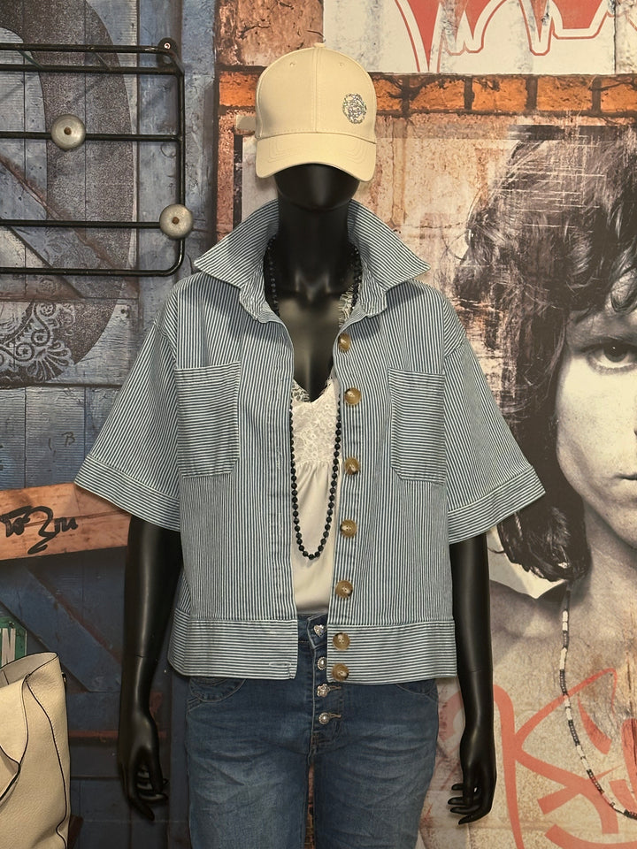Jacke liniert Kurzarm light blue & weiß