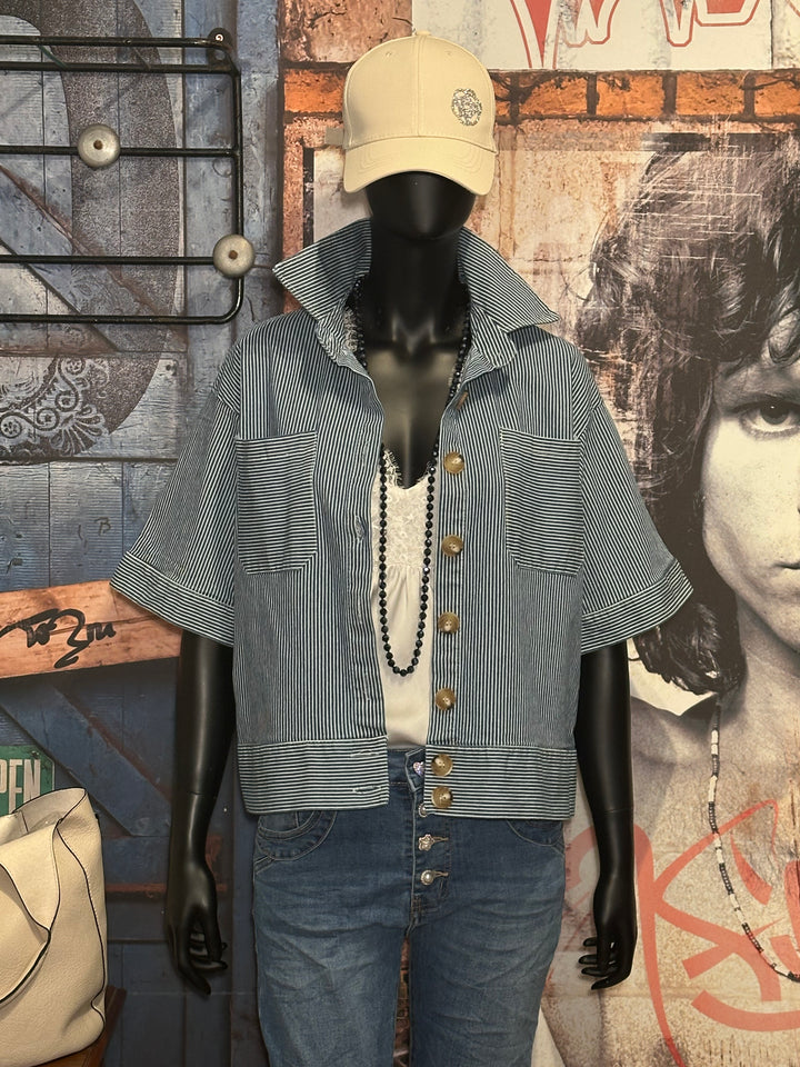Jacke liniert Kurzarm medium blue & white