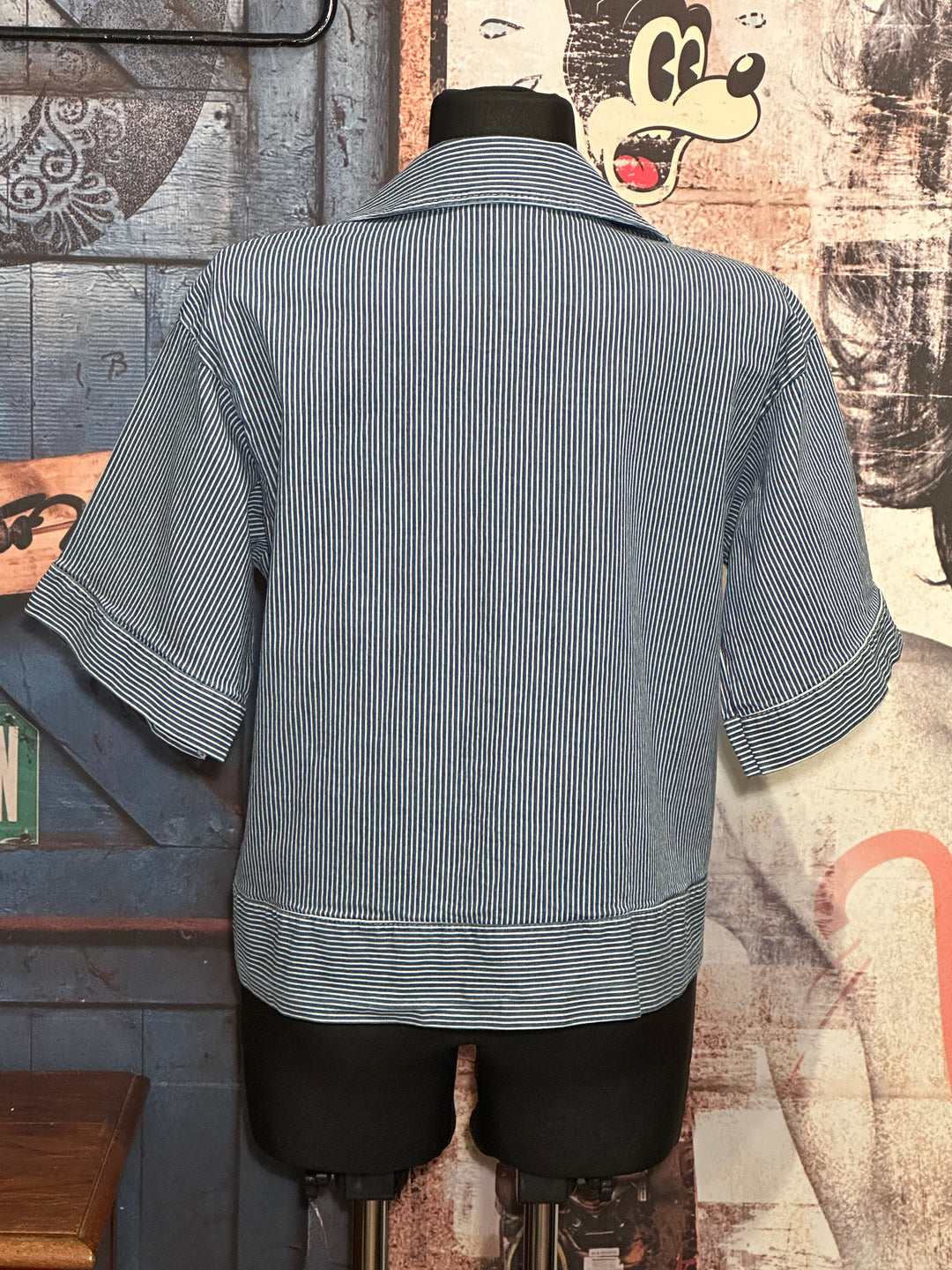 Jacke liniert Kurzarm medium blue & white