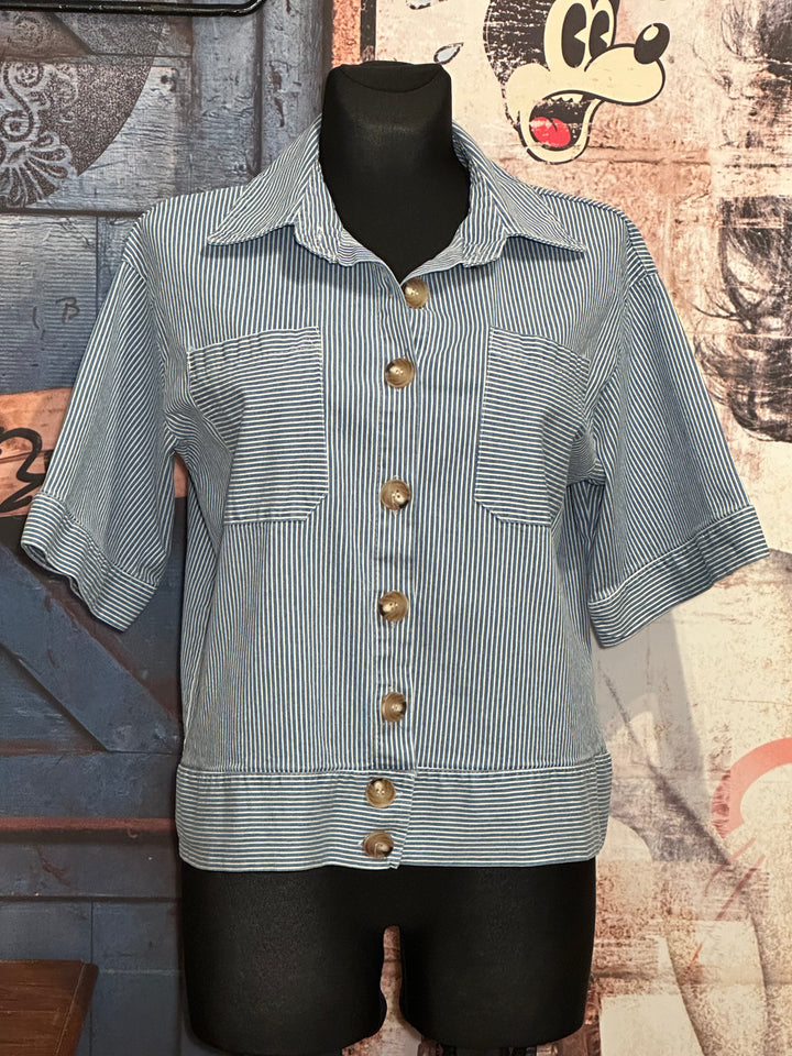 Jacke liniert Kurzarm light blue & weiß