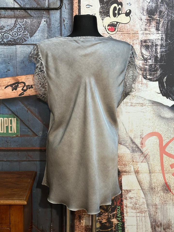 Top Viskose & Seide Ärmel Spitze + SIZE grau