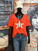 Feinmaschiges T-Shirt "Stern" orange/koralle