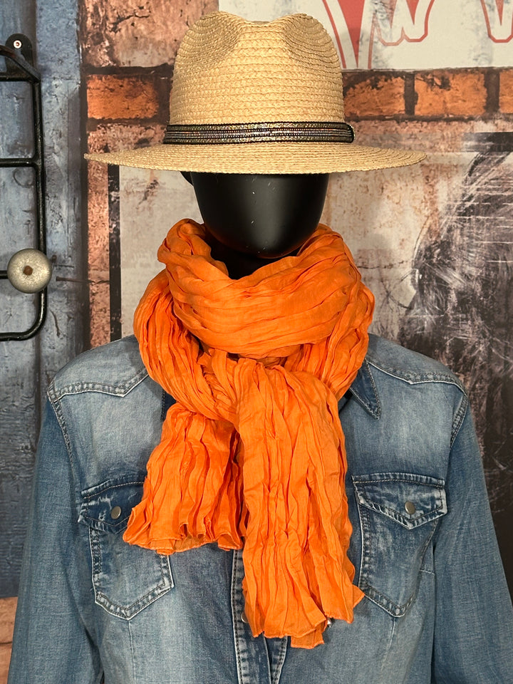 Foulard froissé uni  100% coton abricot
