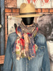 Foulard "fleurs" gris clair, bleu & rose 100% naturel