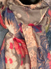 Foulard "fleurs" gris clair, bleu & rose 100% naturel