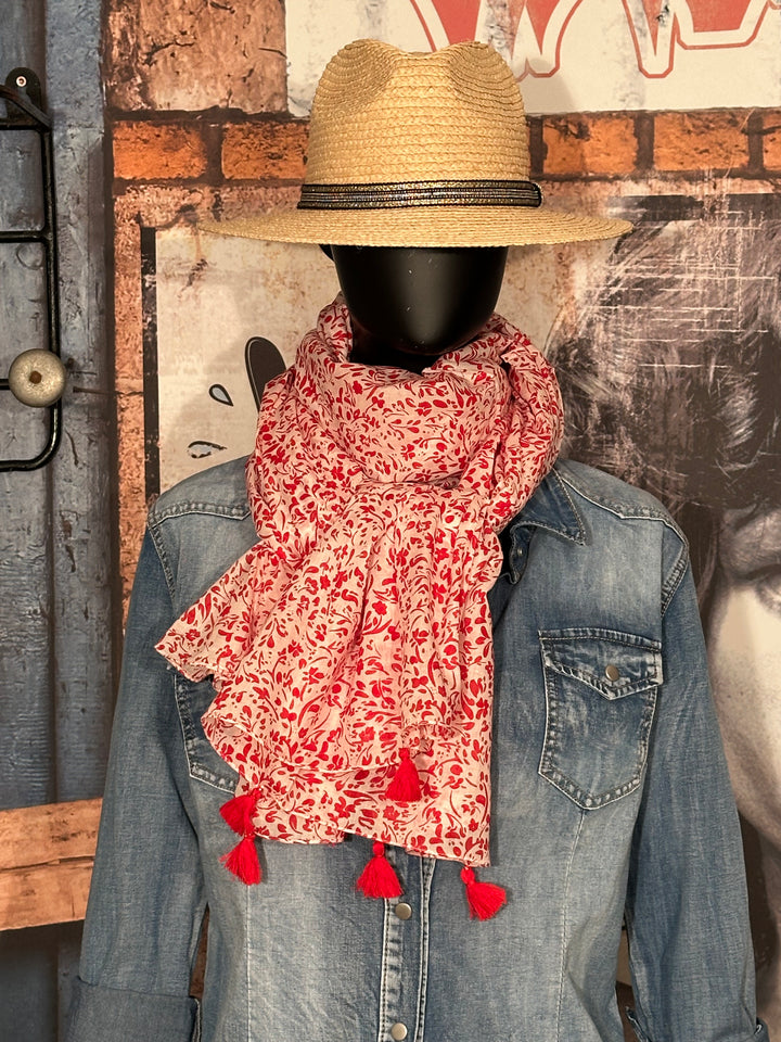 Foulard coloré tons blanc & rouge 100% coton