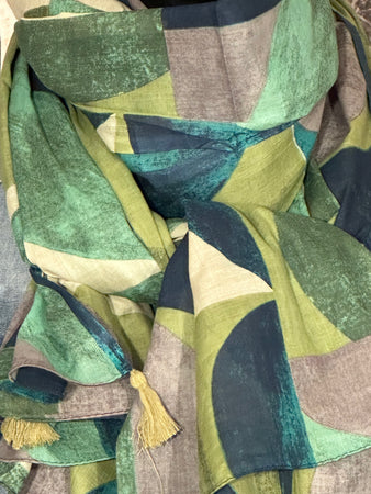 Foulard coloré tons bleu pétrole, vert & turquoise 100% coton