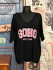 T-shirt tunique + size col V "SOHO New York" noir