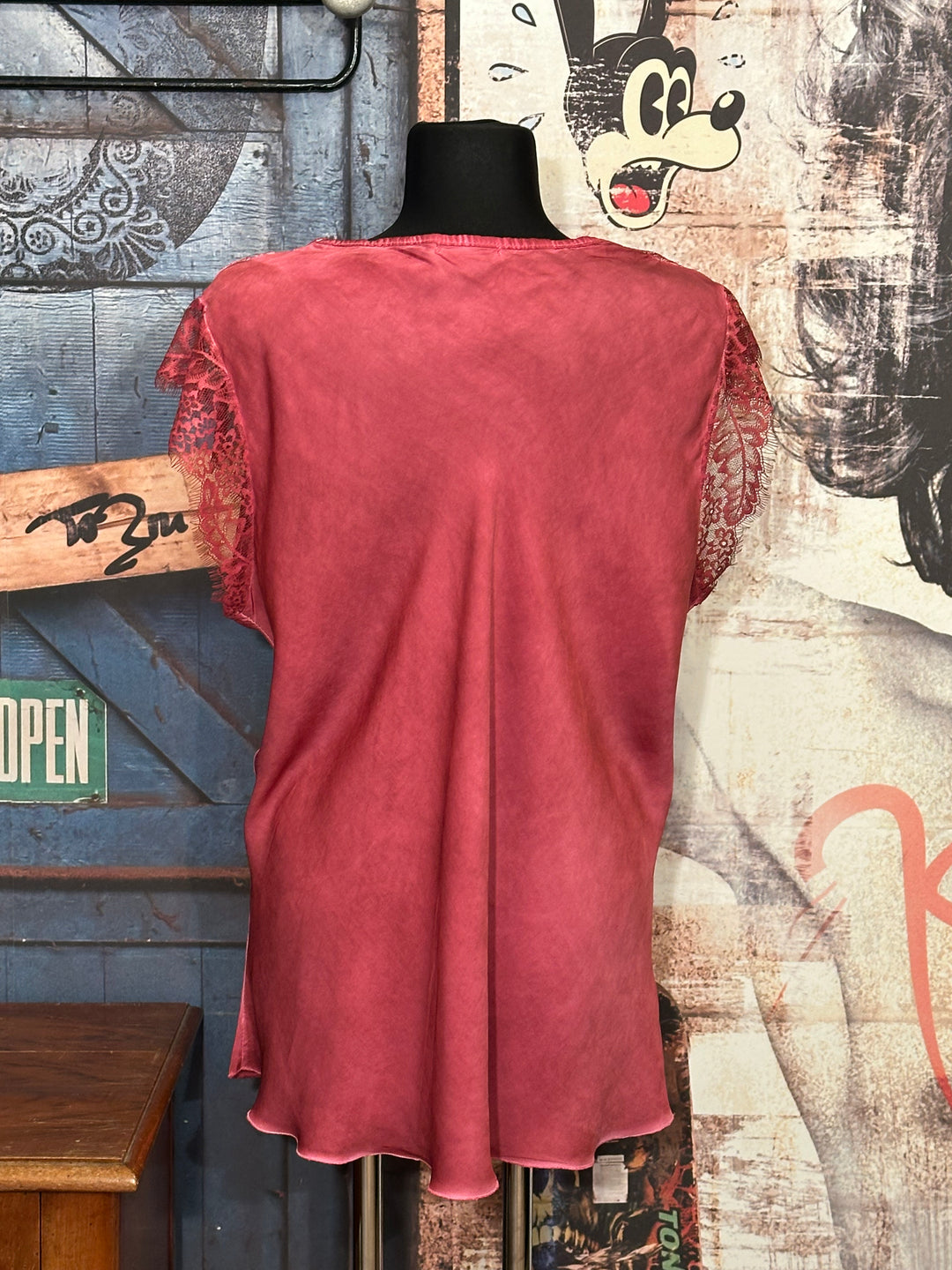 Top viscose & soie manches dentelle + SIZE bordeaux