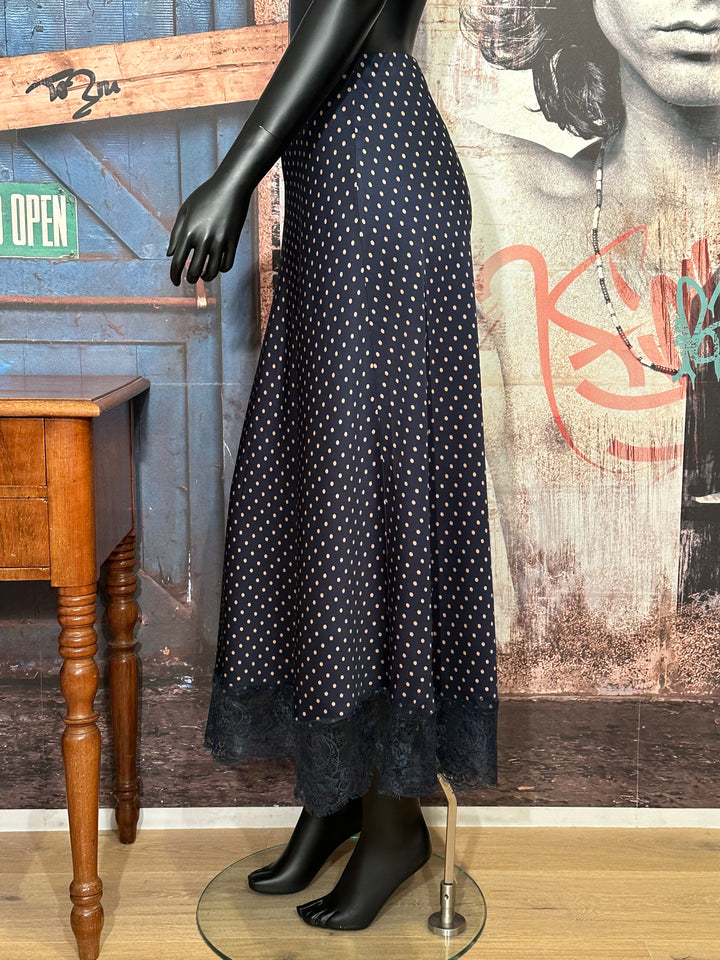 Satinrock aus Spitze mit Punkten in Nachtblau & Champagner (34/38) MADE IN 🇮🇹
