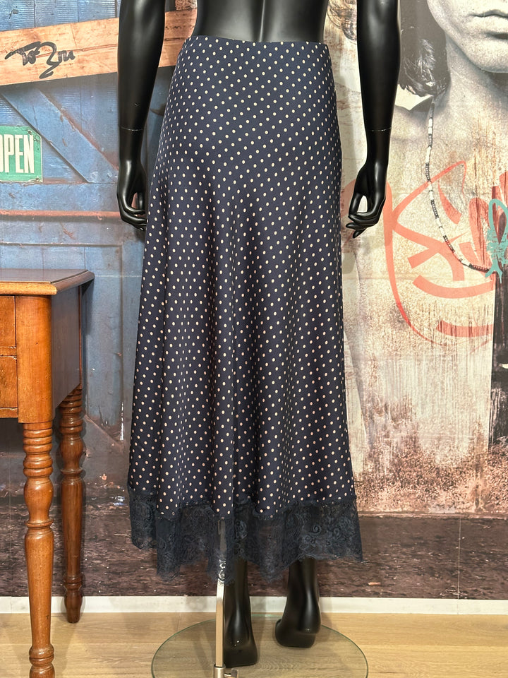 Satinrock aus Spitze mit Punkten in Nachtblau & Champagner (34/38) MADE IN 🇮🇹