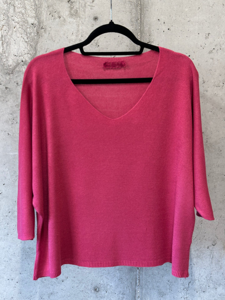 Kurzer Feinstrickpullover mit 3/4-Ärmeln & V-Ausschnitt (36/40) MADE IN 🇮🇹