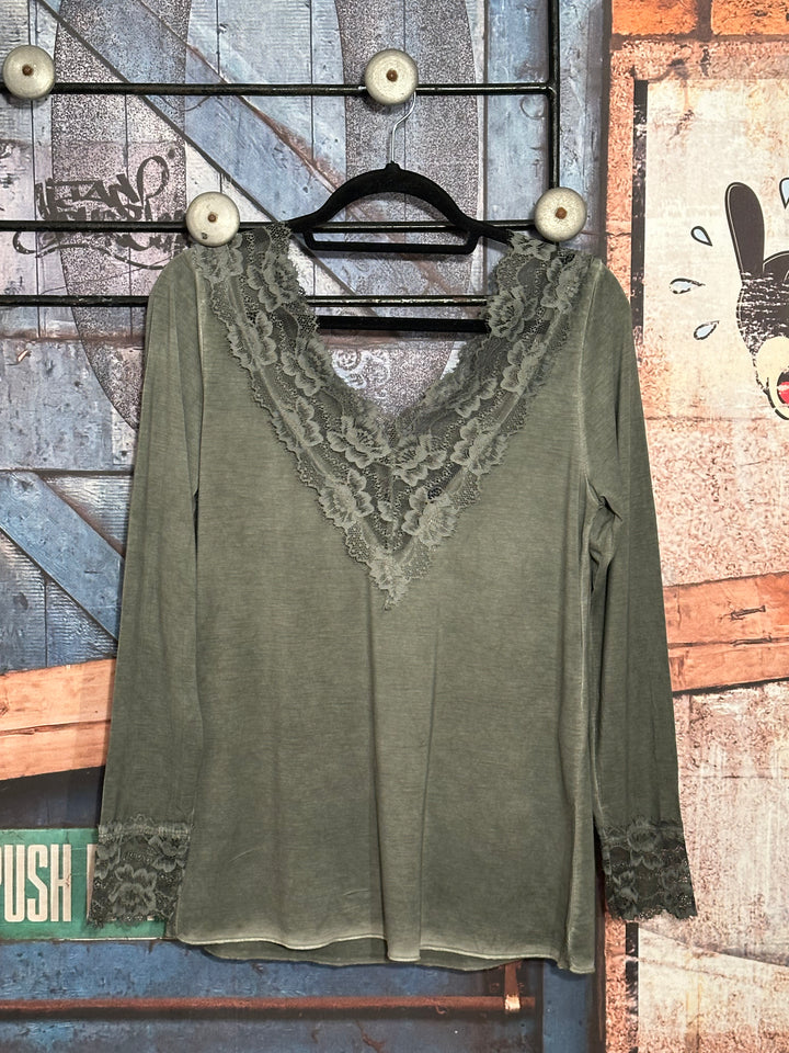 Top mit V-Ausschnitt vorne & hinten khaki