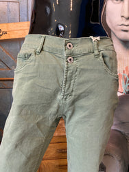 Stretch-Jeans mit elastischem Bund in hellem Khaki