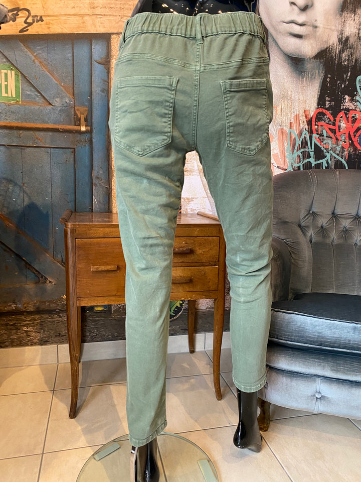Stretch-Jeans mit elastischem Bund in hellem Khaki